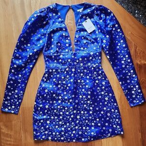 Sau Lee - Floral Dress in Royal Blue And White - Women's Size 8